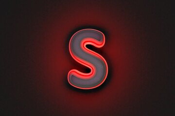 aged grey concrete alphabet with red outline and back light - letter S isolated on dark grey, 3D illustration of symbols