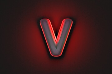 aged grey concrete font with red outline and back light - letter V isolated on dark grey, 3D illustration of symbols