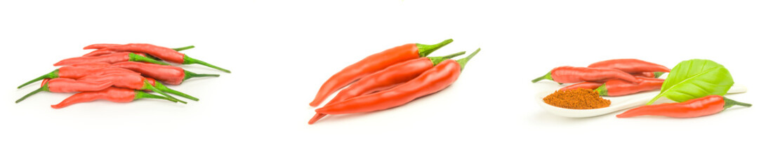 Collection of fresh red hot pepper isolated on white