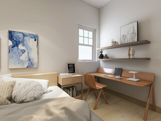 3D rendering, elegant and modern bedroom design, big bed with overcoat cabinet, coffee table, TV, carpet, etc., very comfortable and leisure