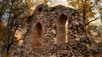 The Ruins of the 13th Century Krimulda Stone Castle  and Wall at Krimulda, Near Sigulda, Latvia,...