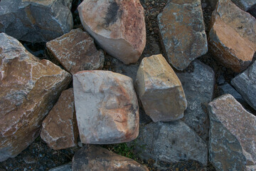 A pile of large stones top view.