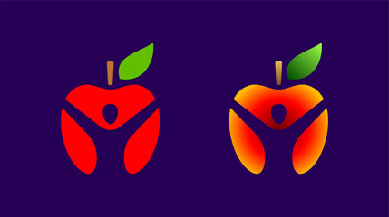 Healthy icon with apple and abstract figure, Apple health care vector logo template.