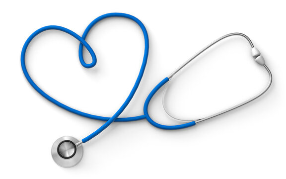 Heart shaped stethoscope isolated on white background. 3d render
