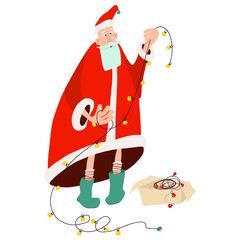 cartoon santa claus on white background with light . Vector eps illustration
