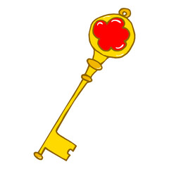 Golden key colored vector doodle