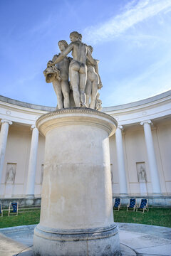 Sculpture of Three Graces in Temple statue in the Lednice-Valtice Area in South Moravia (Czech Republic)