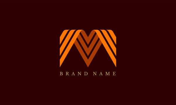 Abstract minimalistic logo letter M striped typography