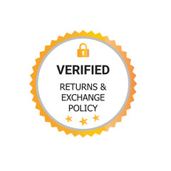 Verified Returns & Exchange policy badge,  Returns policy logo design, verified logo, verified icon