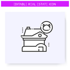 Pets friendly rental house line icon. Rental for living with a pet. Real estate agency, housing business concept. Lease home and housing amenities. Isolated vector illustration. Editable stroke 