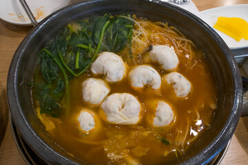 Delicious dumpling stew in a hot pot.