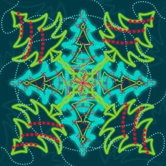 Neon Christmas trees mandala -modern new year background