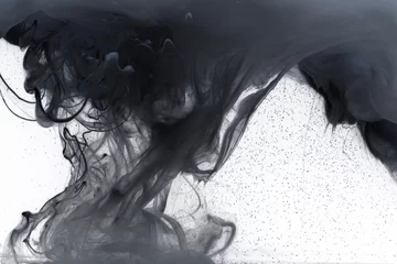 Fotobehang Black and white colors splash in water. Ink blot. Abstract horizontal background. © Liliia