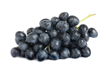 Bunch of fresh ripe juicy dark blue grapes isolated on white