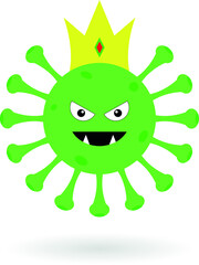 Green covid monster. Cartoon corona virus isolated on the white background.