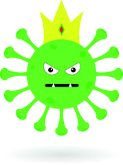 Green covid monster. Cartoon corona virus isolated on the white background.
