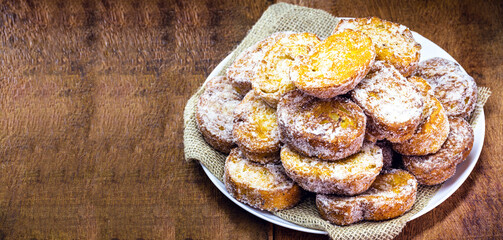 Traditional Brazilian food French toast at Christmas, holiday dessert