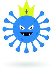 Blue covid monster. Coronavirus cartoon monster isolated on the white background.