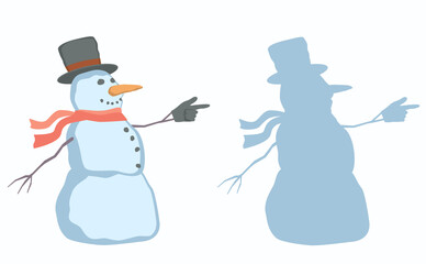 Snowman With Red Scarf And Black Hat Indicate Direction.