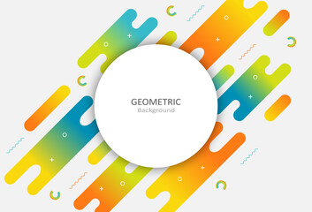 Abstract colorful liquid and fluid gradient shapes on white background. Geometric composition design with diagonal dynamic motion. Round shape of copy space for text. Vector Illustration.