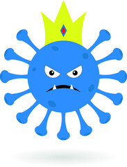 Blue covid monster. Coronavirus cartoon monster isolated on the white background.