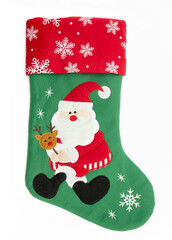 Santa stocking, isolated on white background. New Year concept.