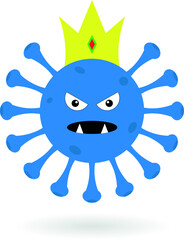 Blue covid monster. Coronavirus cartoon monster isolated on the white background.