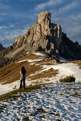 woman that is looking the montains, dolomiti, italy