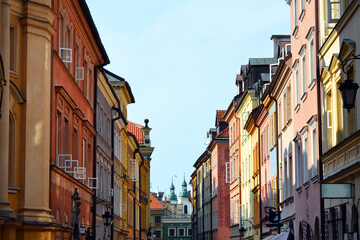 Fototapeta na wymiar Beautiful streets of an old town (Stare Miasto) in Warsaw. Poland