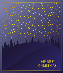merry christmas, night landscape falling snow celebration card