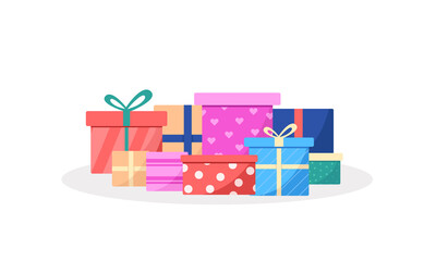 Set of gift boxes. Christmas presents collection. Happy birthday gifts. Vector illustration isolated on white background