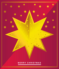 merry christmas, golden big star and red background