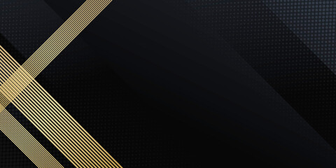Modern abstract black background with gold line composition 