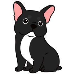 Outlined black colored French Bulldog sitting front view