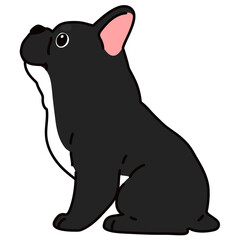 Outlined black colored French Bulldog sitting side view