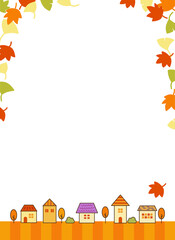 街並み　住居　秋　縦　背景素材