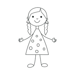 Little girls in a beautiful dress. Isolated over white background. Vector illustration