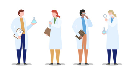 Flat Design Scientists vector illustration. People minimalist clean design