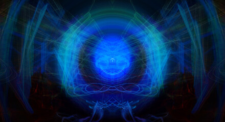 Glowing abstract background of  blue neon lines.