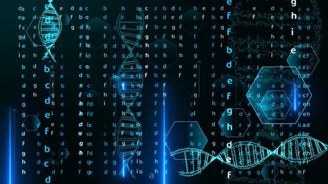 Matrix alphabet blue color abstract text effect motion and dna