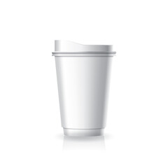 Blank white paper-plastic coffee-tea cup with white lid in medium size mockup template.