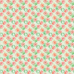 Watercolor Christmas lollipops seamless pattern, holiday candy background. Print for fabrics, wrapping paper, textile design