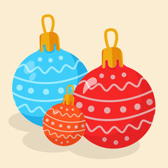 Vector winter xmas and new year balls. Illustration for the winter holiday. Symbol, sign and sticker concept. Cartoon style, isolated christmas balls