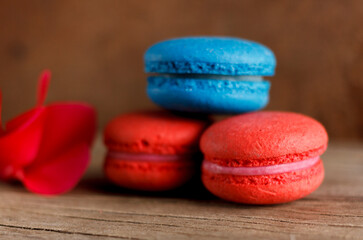macaroons on wooden background   
