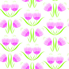 Seamless vector pattern with pink flowers on white background. Simple romantic floral wallpaper design. Botanical fashion textile.