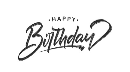 Handwritten textured brush lettering of Happy Birthday on white background.