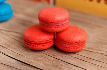 macaroons on wooden background   