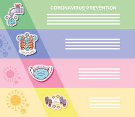 coronavirus covid 19, infographic showing prevention sticker icon