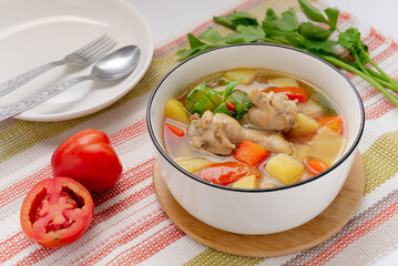 Wing stick chicken soup with potatoes and vegetables