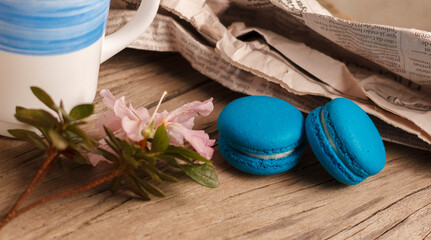 macaroons on wooden background   